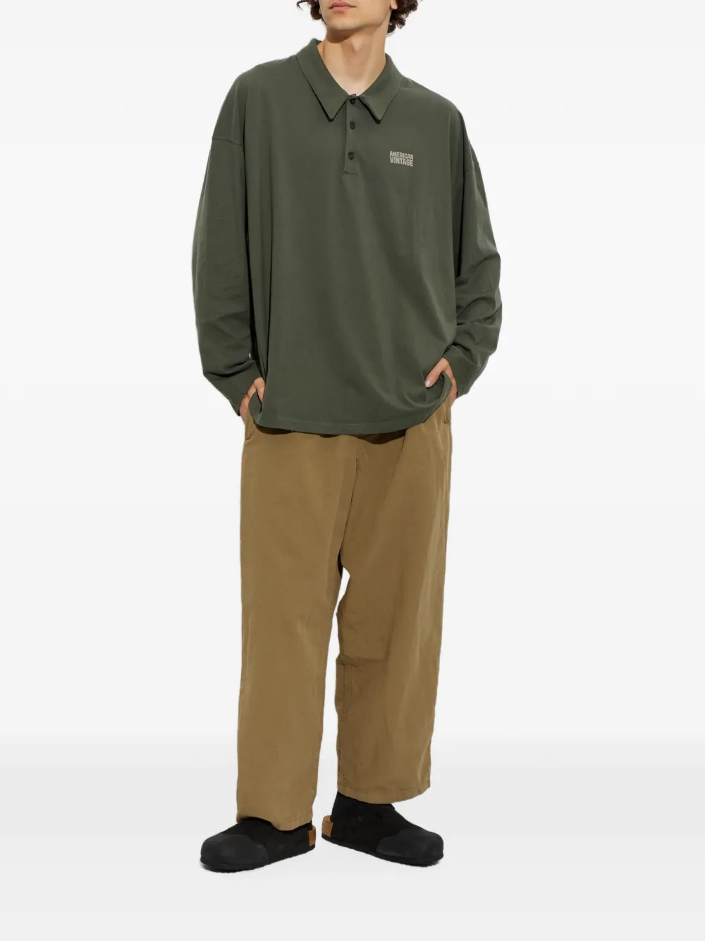 American Vintage Gixy poloshirt met lange mouwen en logo-print Groen