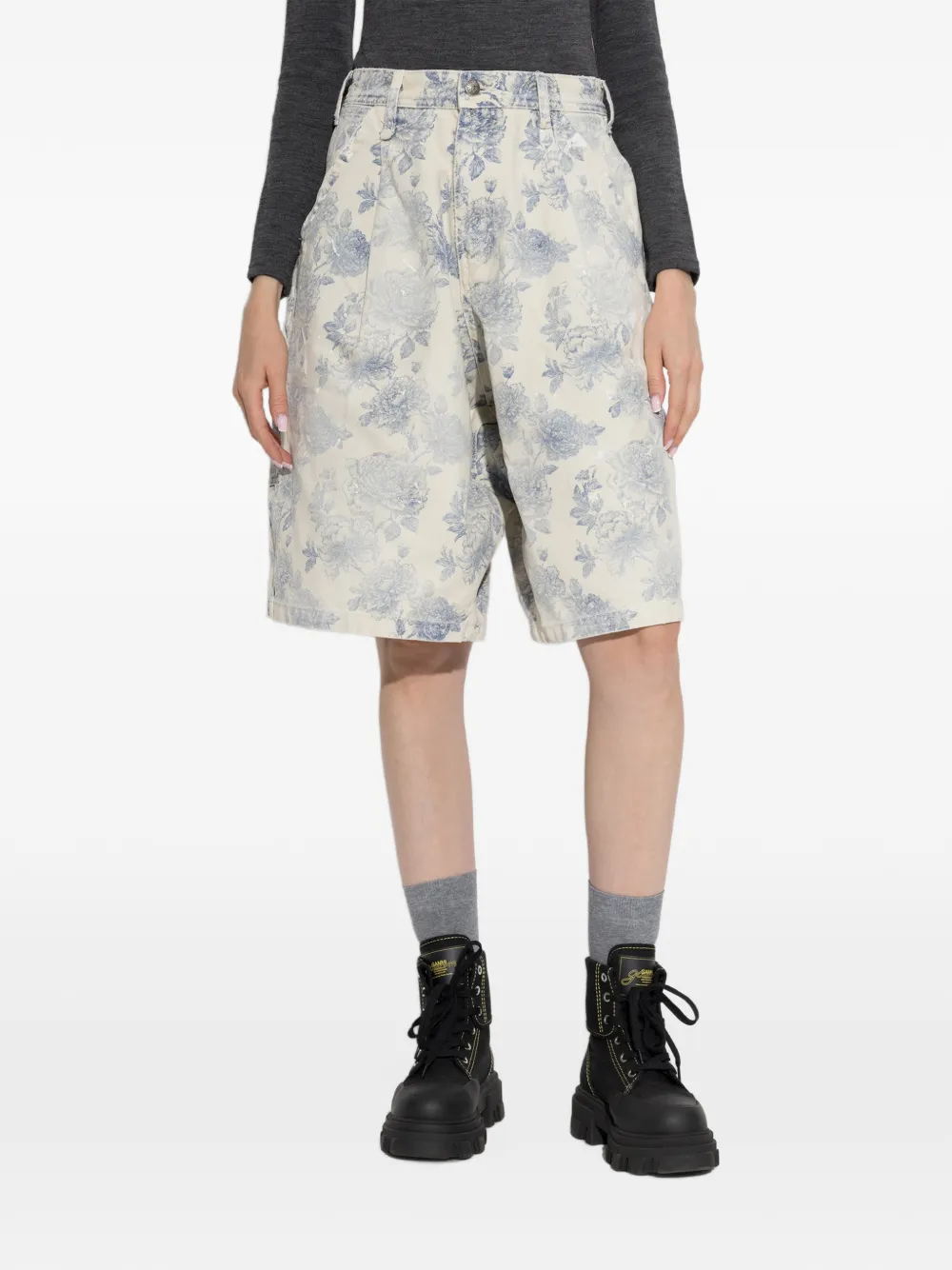 R13 Jesse geplooide shorts met bloemen-print Beige