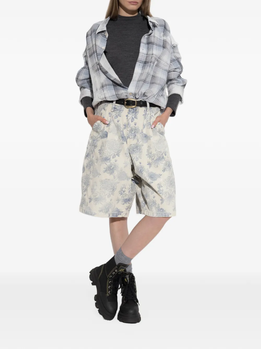 R13 Jesse geplooide shorts met bloemen-print Beige
