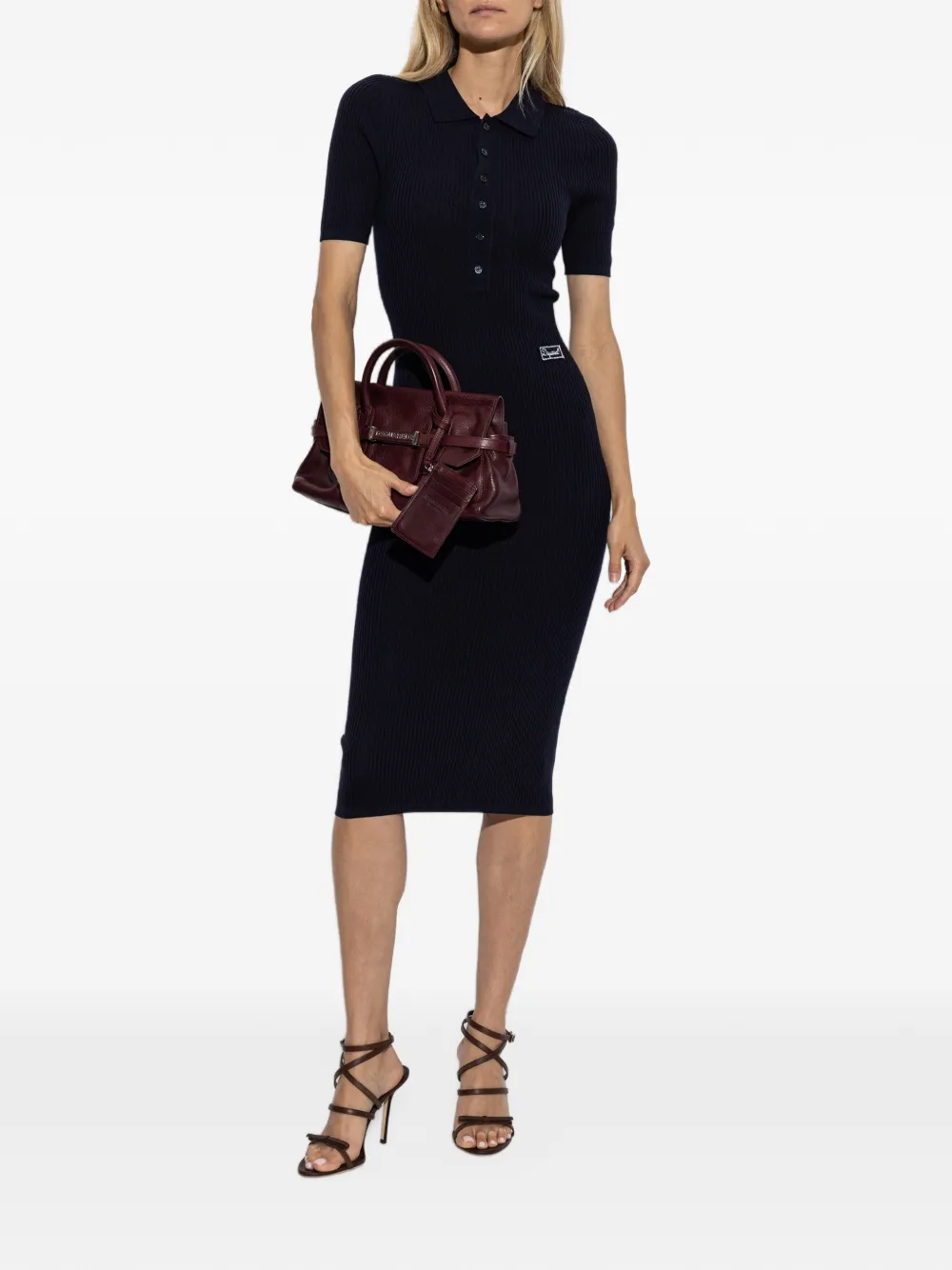 DSQUARED2 ribbed-knit polo-collar midi dress Blauw