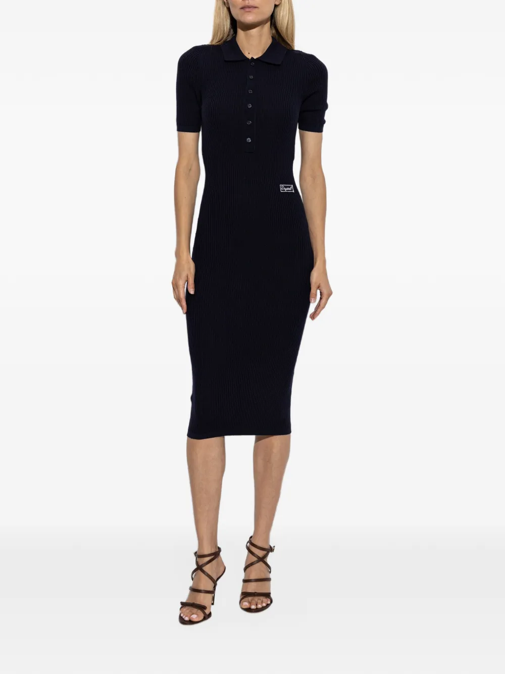 DSQUARED2 ribbed-knit polo-collar midi dress Blauw
