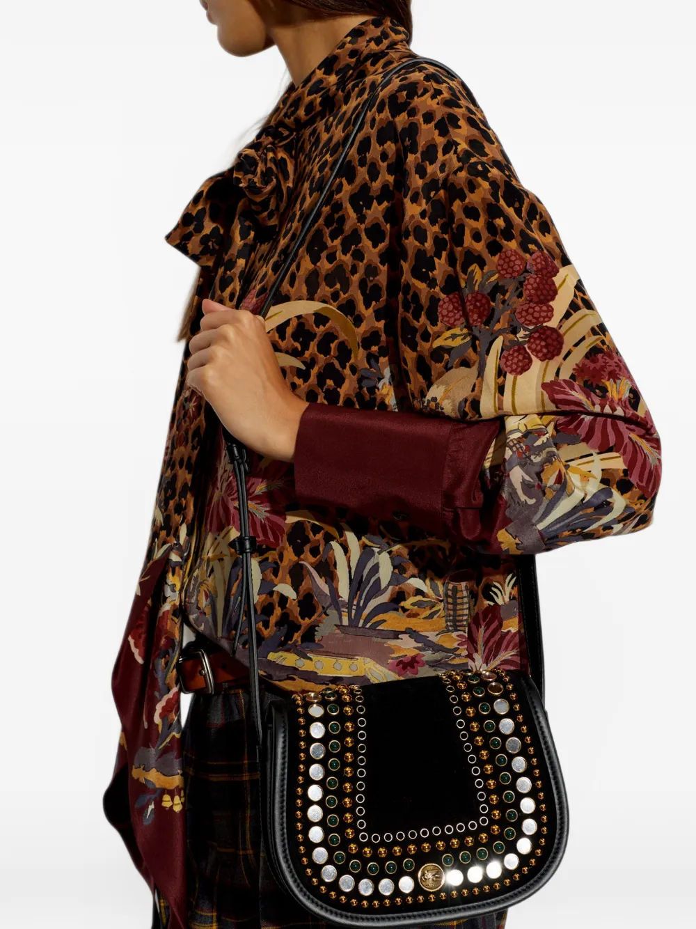 ETRO embellished suede shoulder bag Zwart