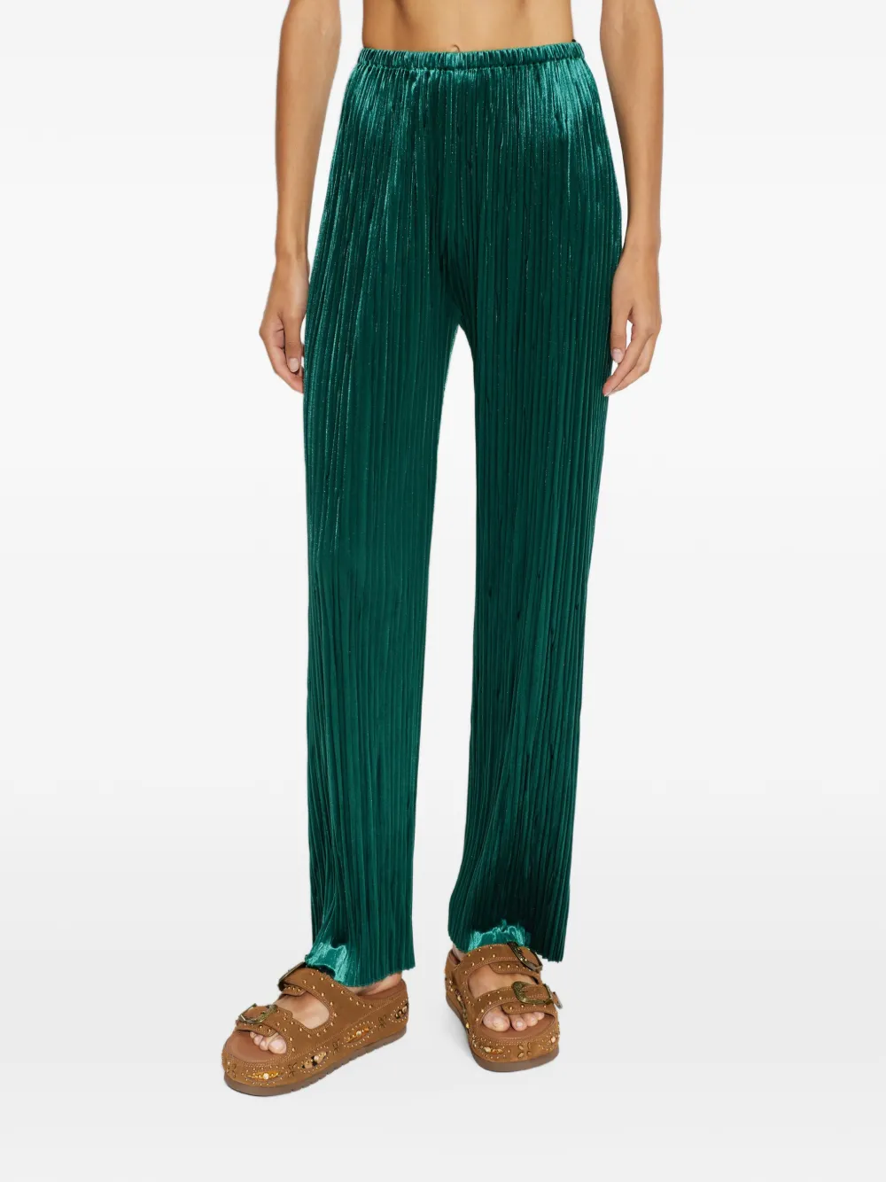 Forte Broek met wijde pijpen en plissé-effect Groen
