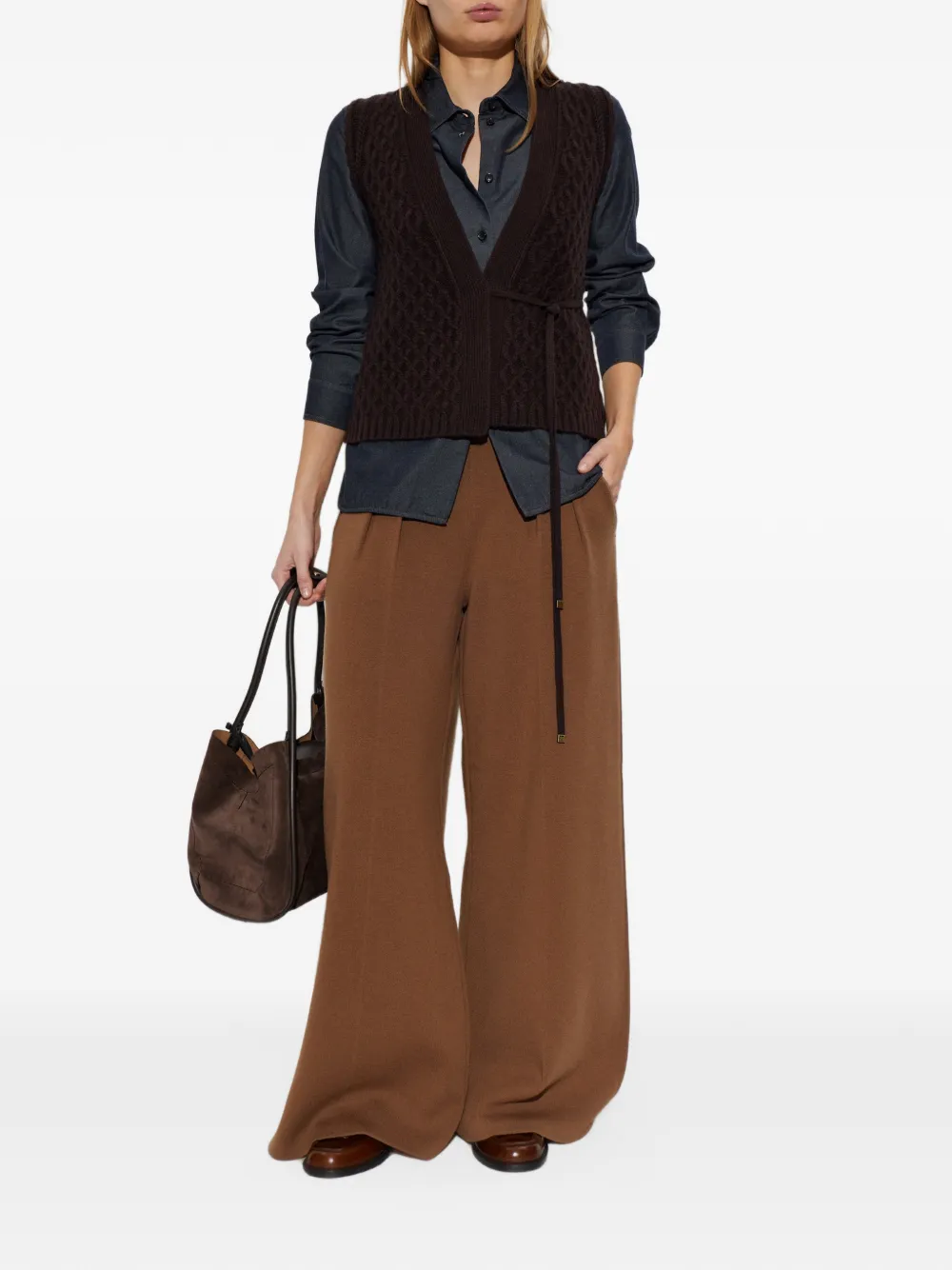Max Mara wool and cashmere yarn gilet dark brown Bruin
