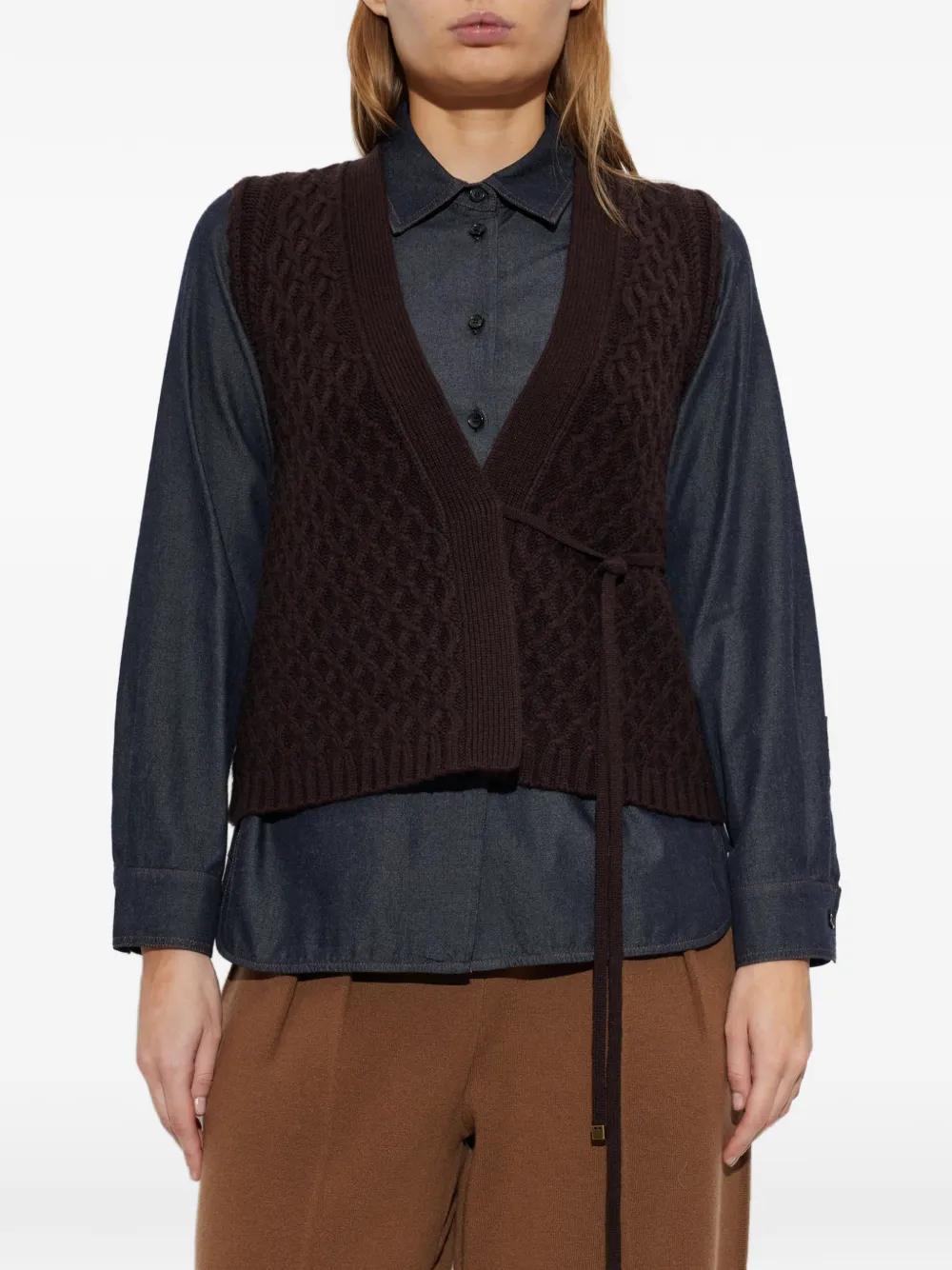 Max Mara wool and cashmere yarn gilet dark brown Bruin