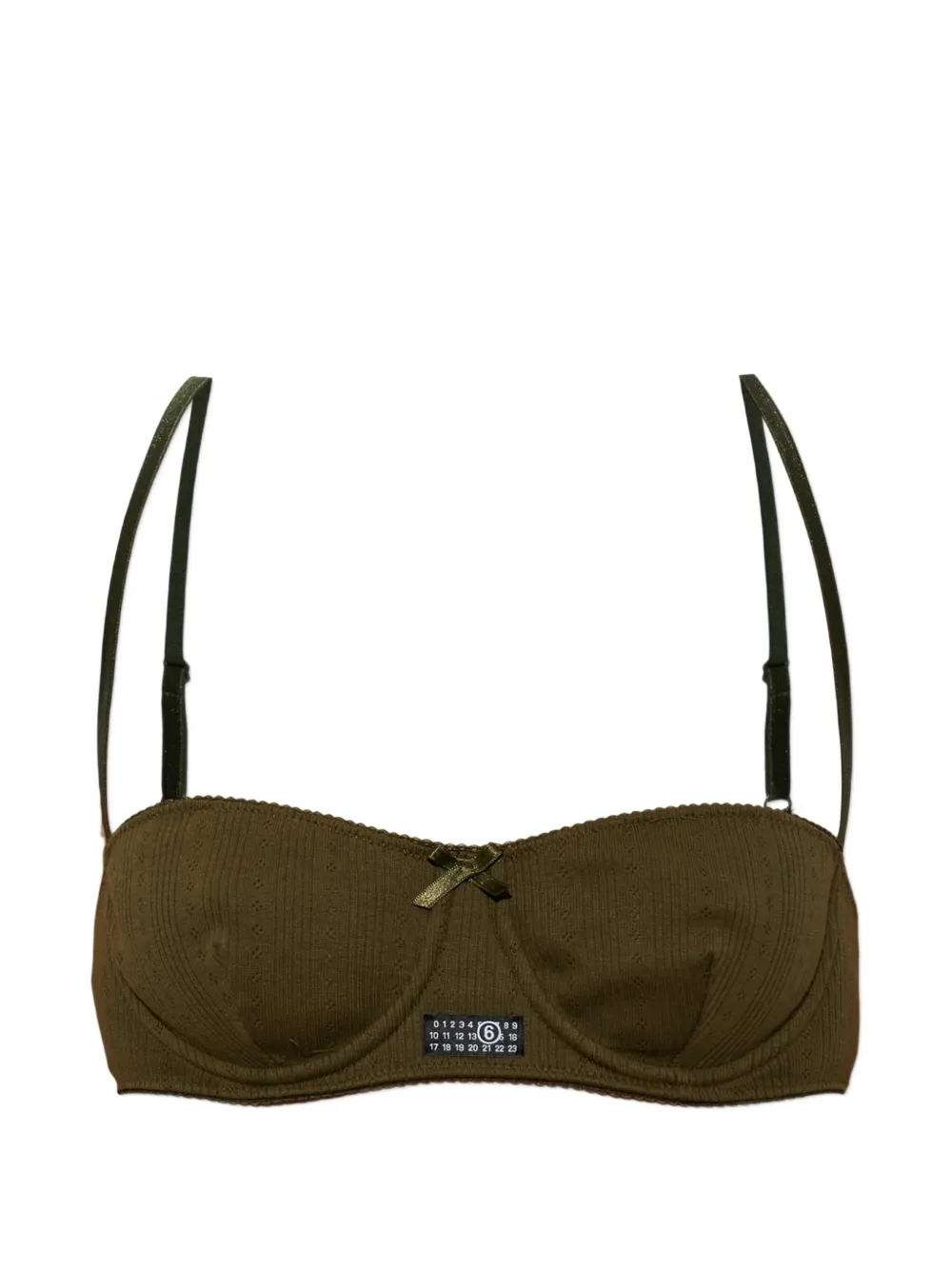 MM6 Maison Margiela pointelle-knit logo-patch bra Groen