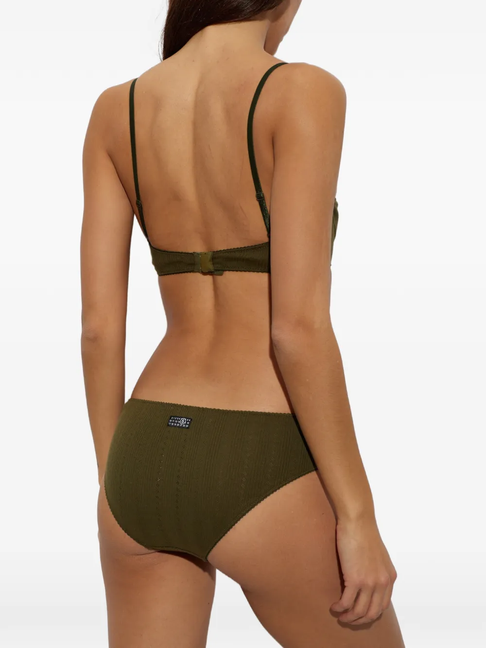 MM6 Maison Margiela pointelle-knit logo-patch bra Groen