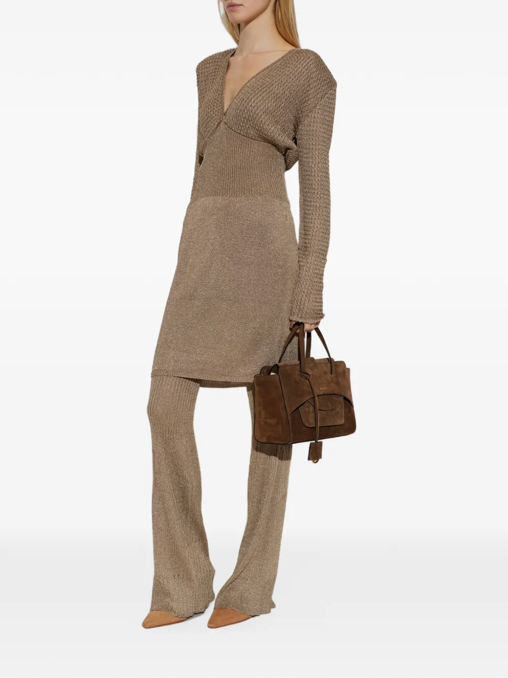 Akep Geribbelde broek met lurex-draad Beige