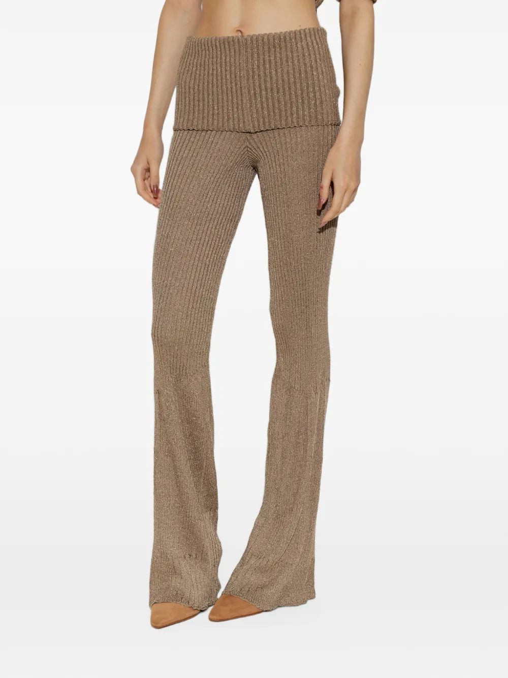 Akep Geribbelde broek met lurex-draad Beige