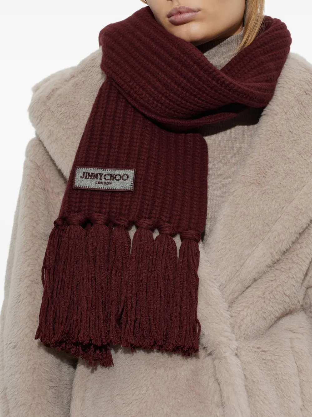 Jimmy Choo ribbed fringed scarf Rood
