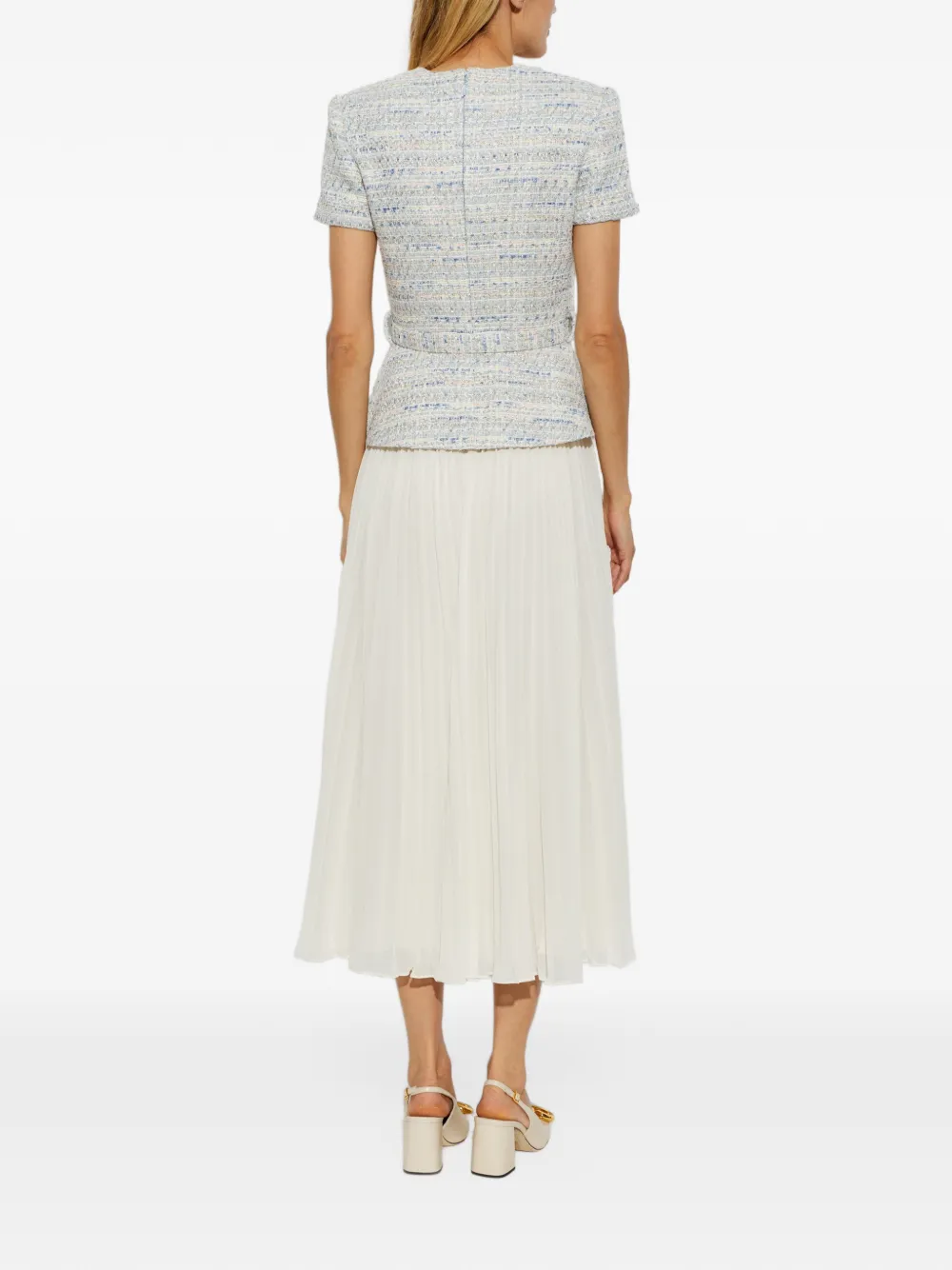 Self-Portrait Bouclé chiffon midi-jurk Beige