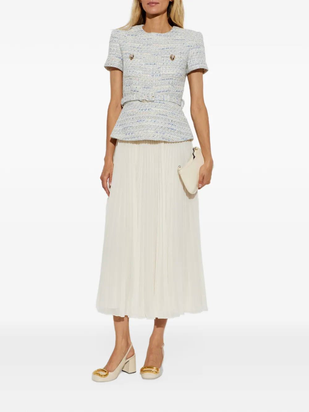 Self-Portrait Bouclé chiffon midi-jurk Beige