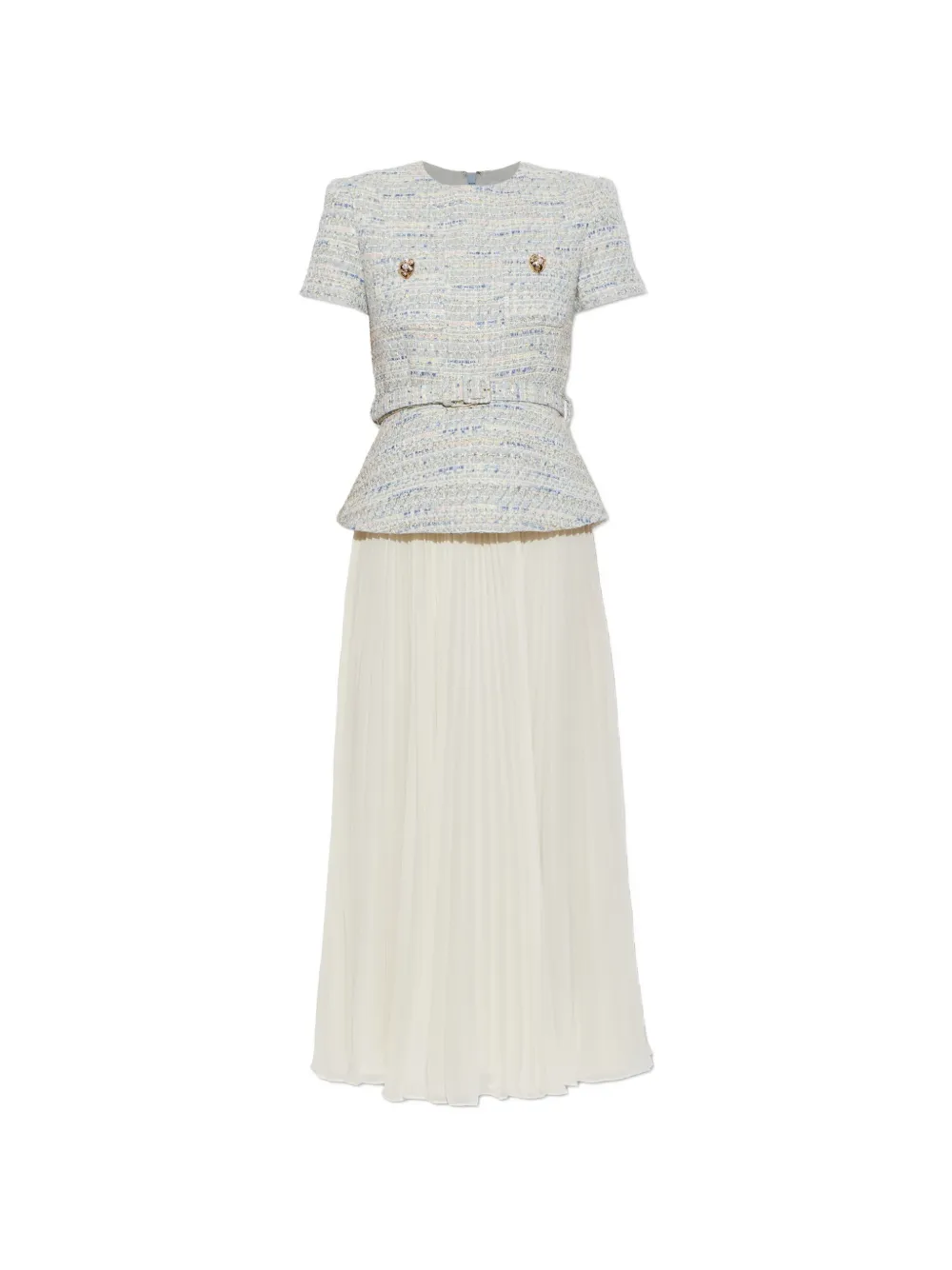 Self-Portrait blue boucle chiffon midi dress - Neutrals