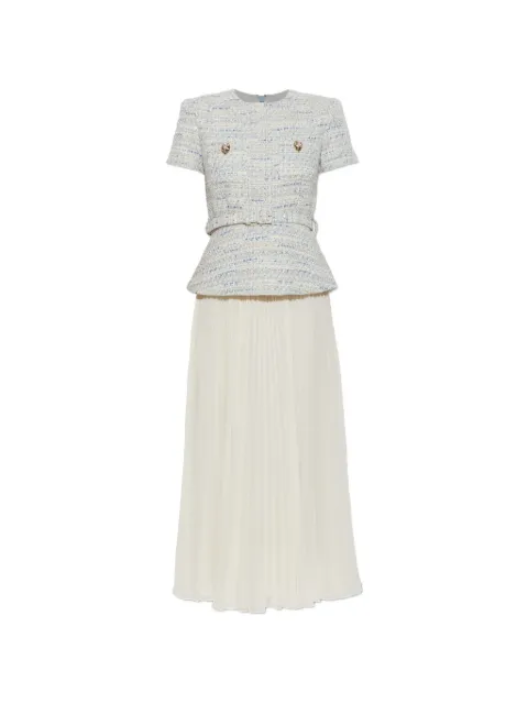 Self-Portrait bouclé chiffon midi dress
