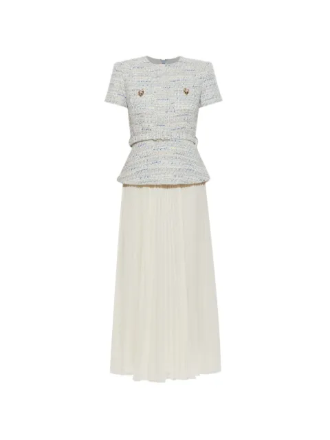 Self-Portrait bouclé chiffon midi dress