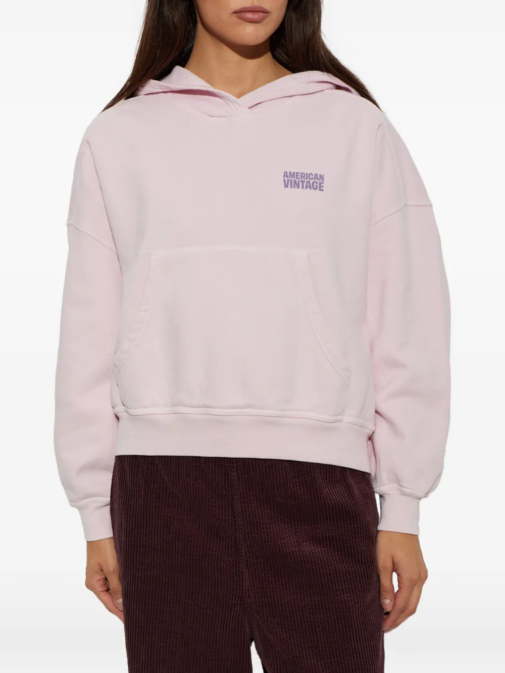 American Vintage Plizzy logo-print cotton hoodie Roze