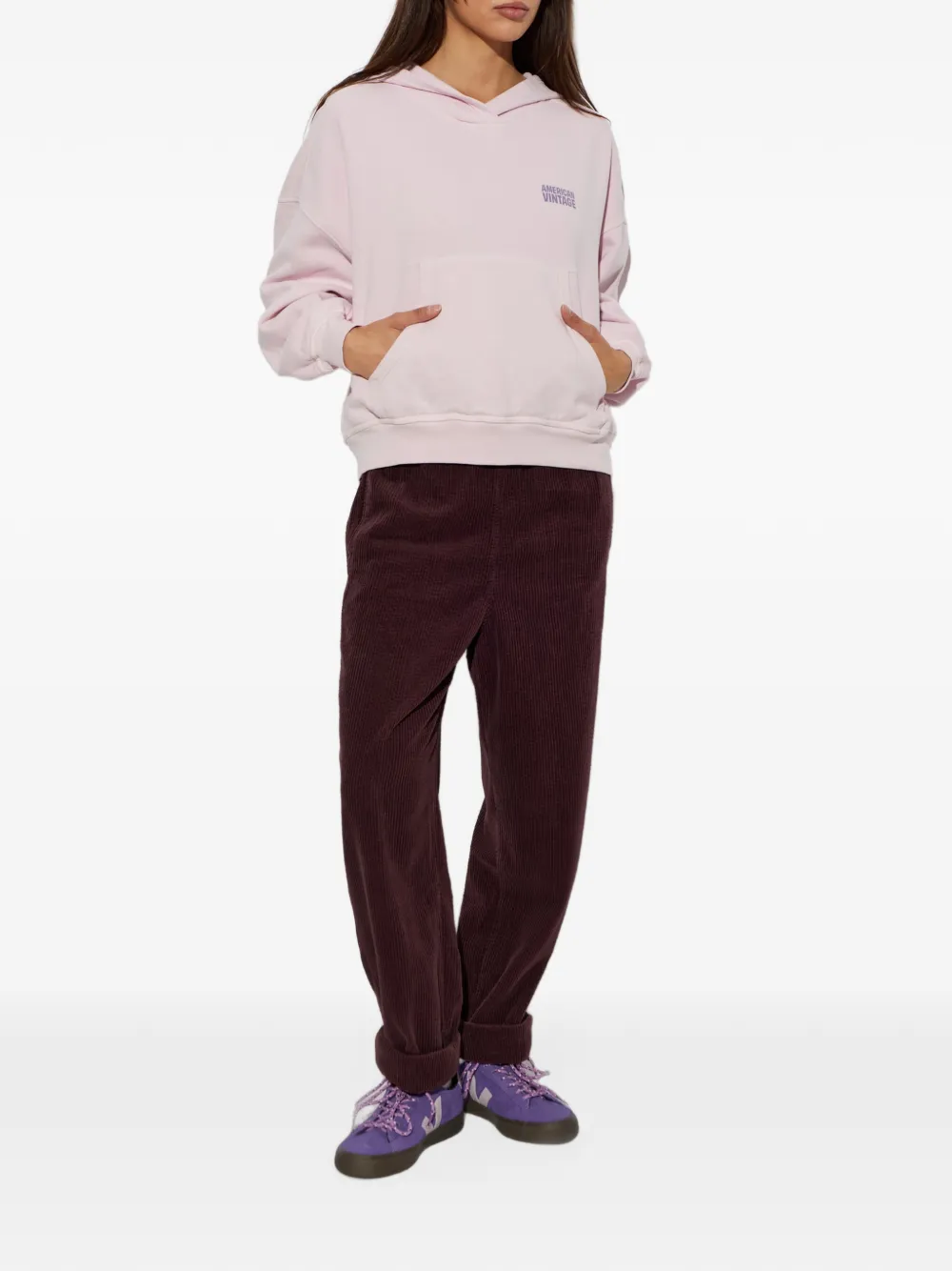 American Vintage Plizzy logo-print cotton hoodie Roze