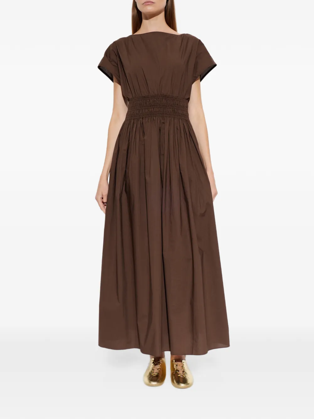 Matteau Katoenen midi-jurk met gesmockte taille Bruin