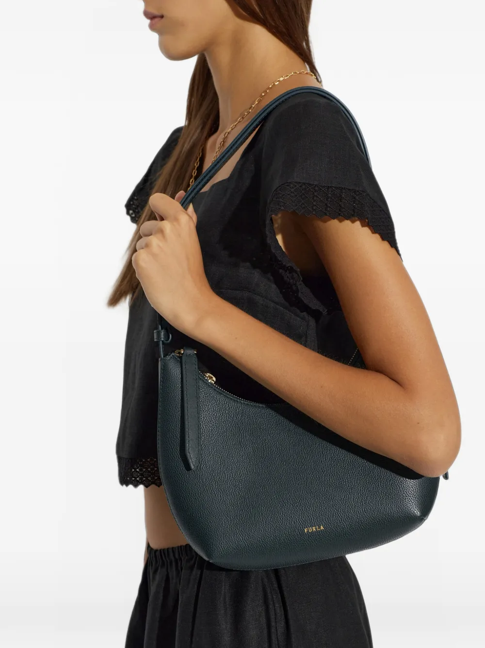 Furla Goccia S leren schoudertas Groen