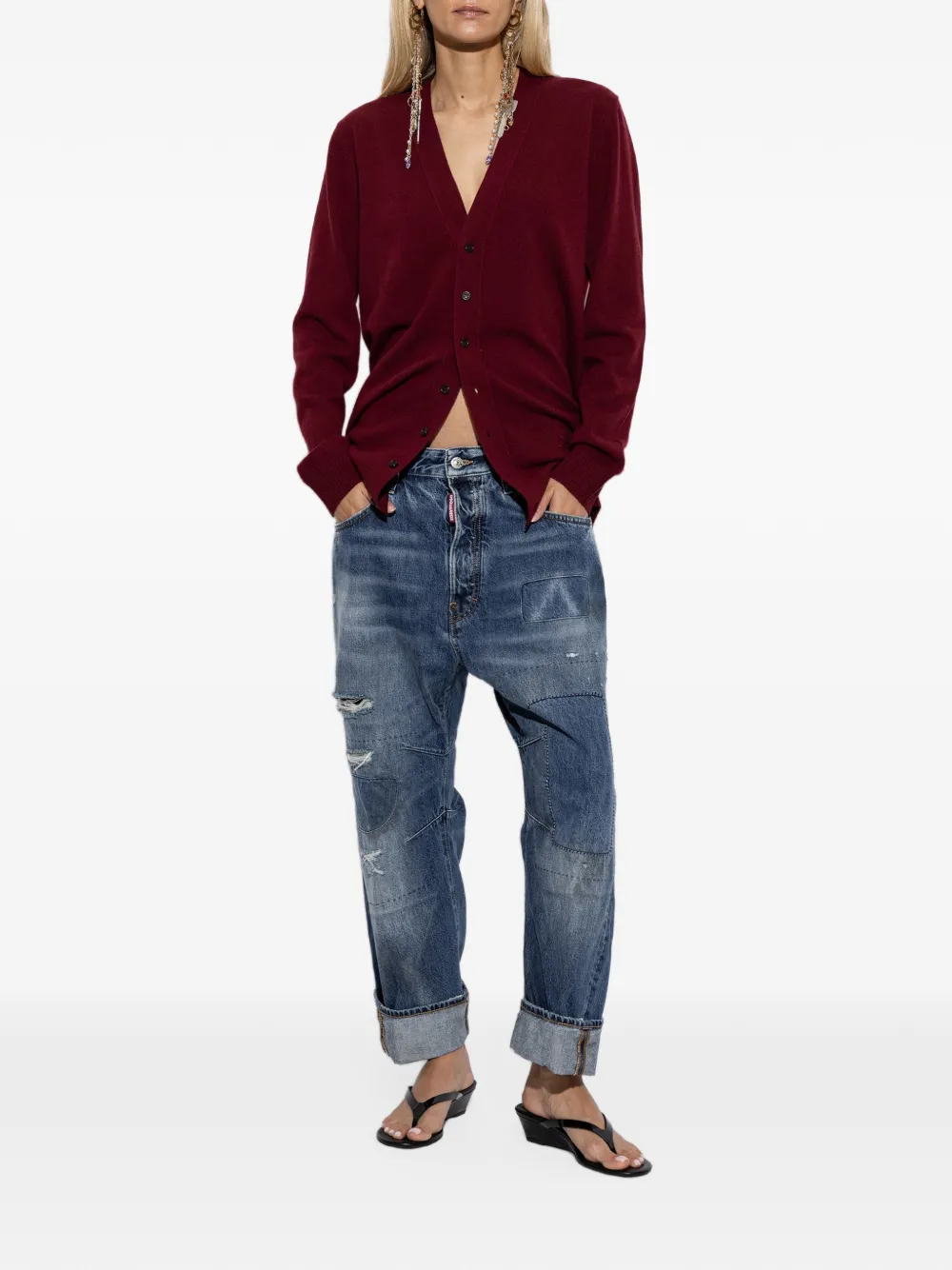 DSQUARED2 logo-embroidered V-neck cardigan Rood