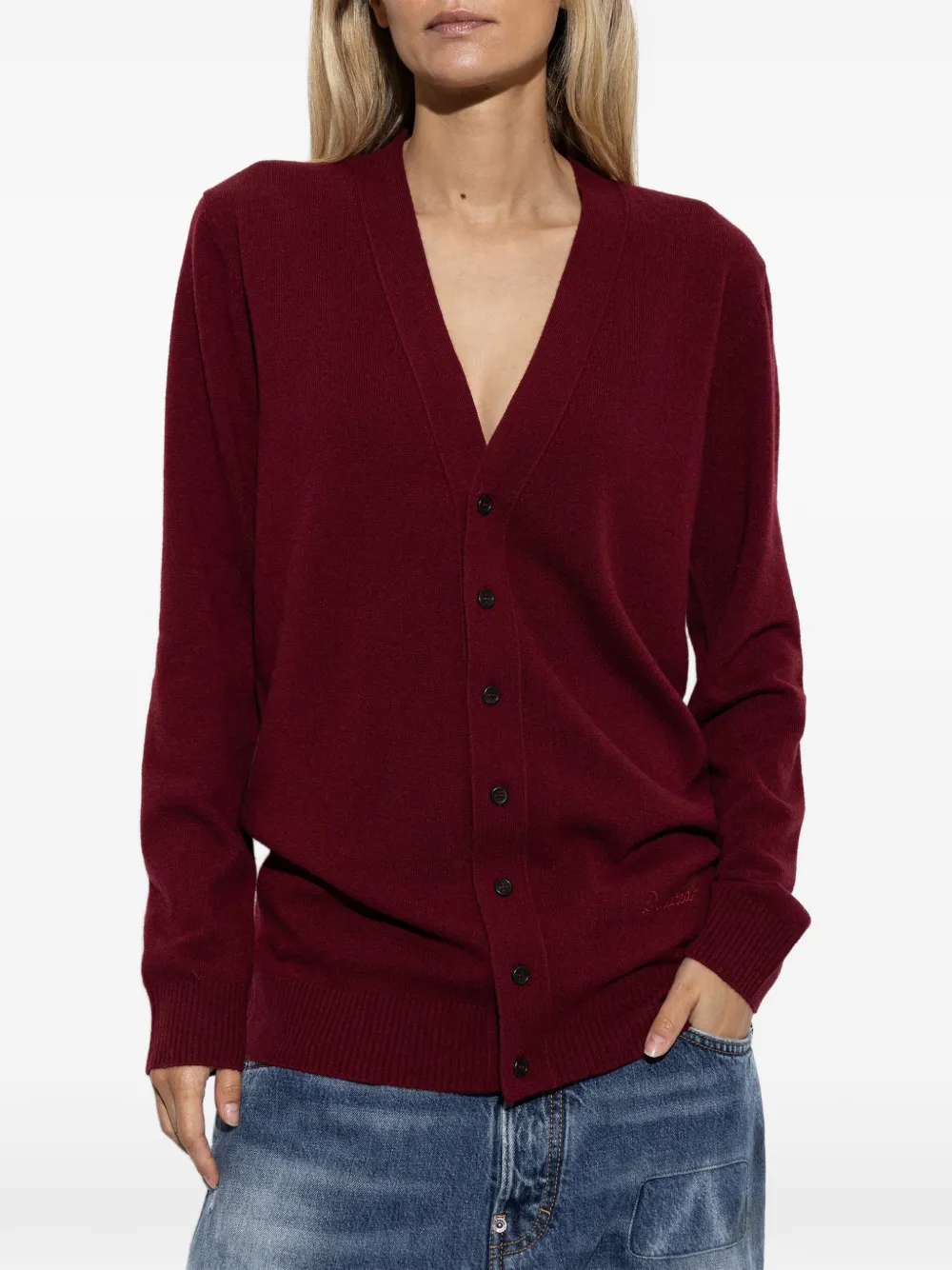 DSQUARED2 logo-embroidered V-neck cardigan Rood