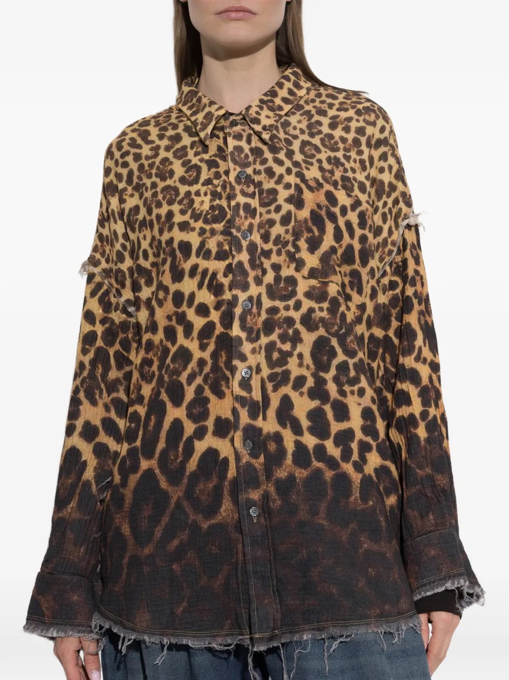 R13 Blouse met luipaard-print en gerafelde afwerking Bruin