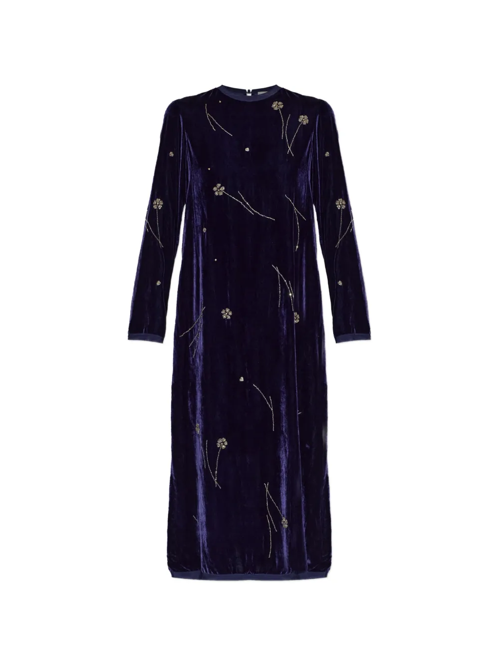 Forte Forte Fleurs d'Orient floral-beaded velvet midi dress - Bleu