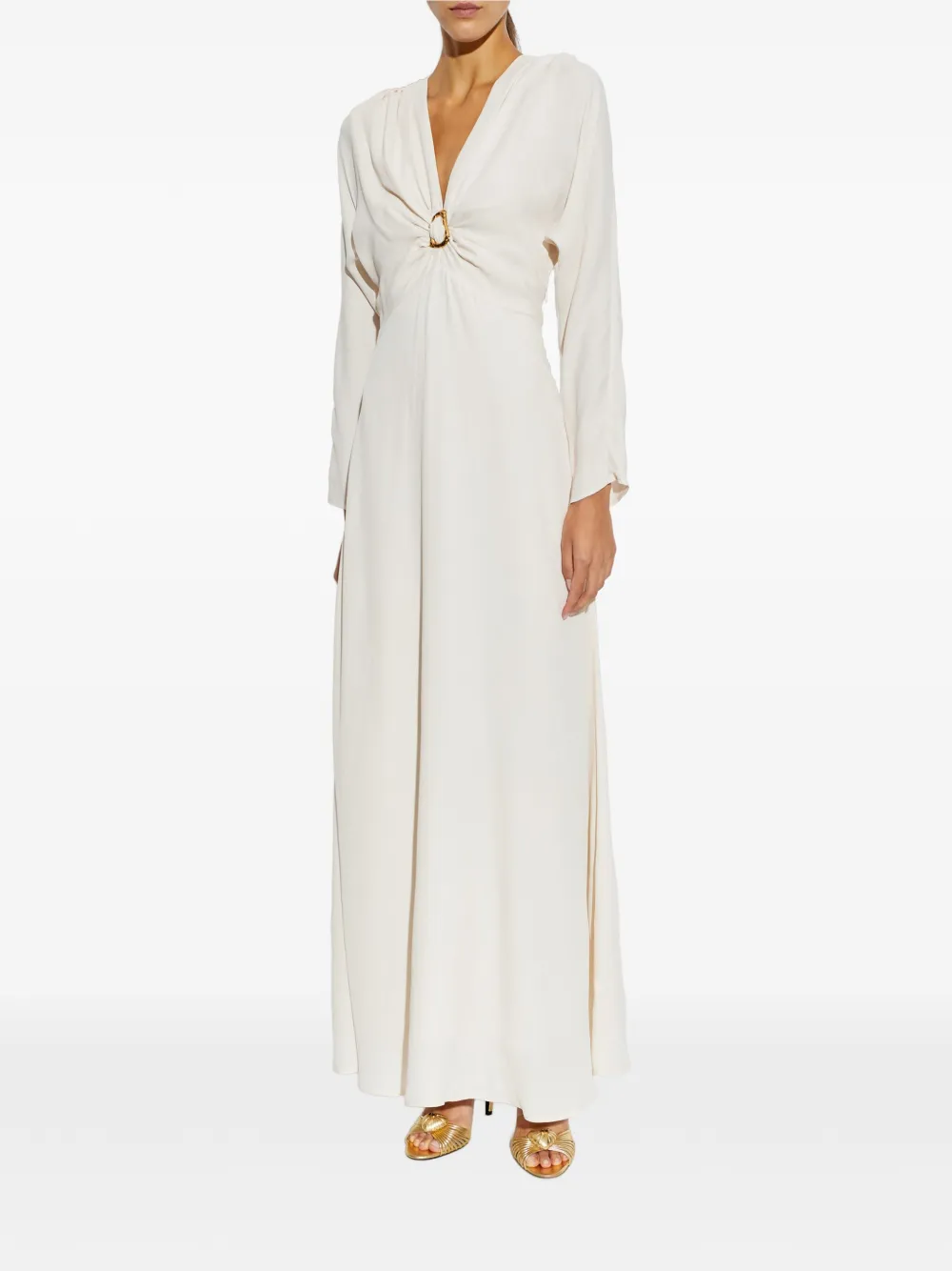 Forte Verfraaide maxi-jurk met lange mouwen Beige