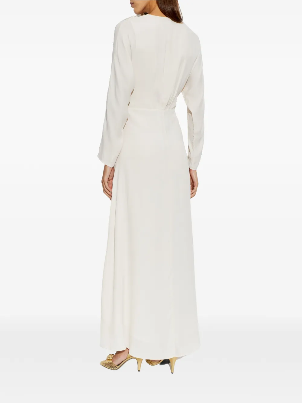 Forte Verfraaide maxi-jurk met lange mouwen Beige