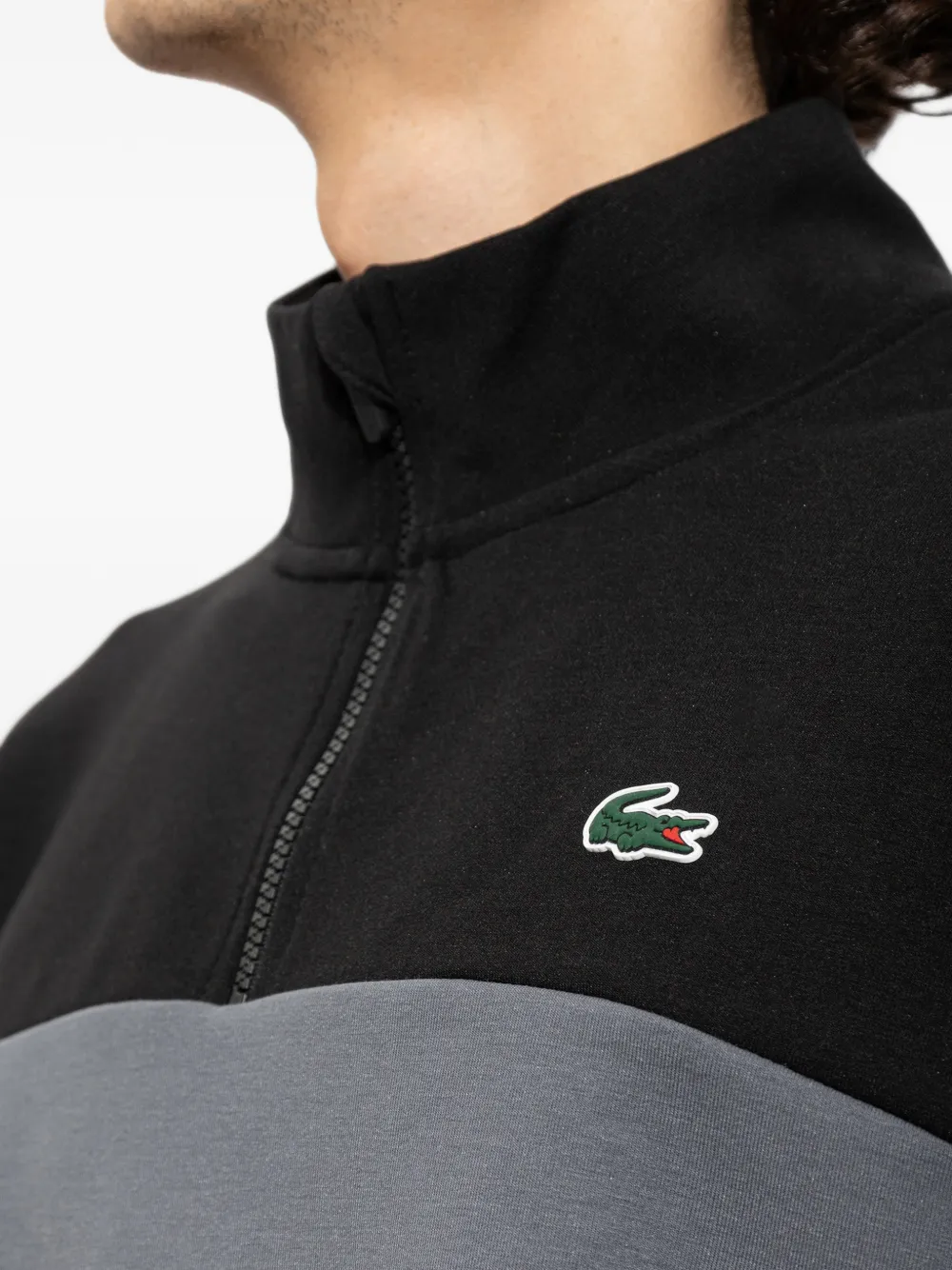 Lacoste Sports sweater van colourblocking stof met een rits op de borst Grijs
