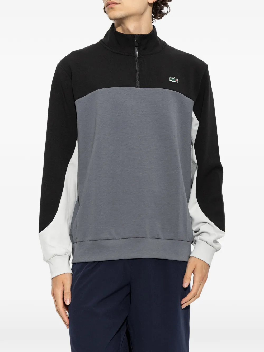 Lacoste Sports sweater van colourblocking stof met een rits op de borst Grijs