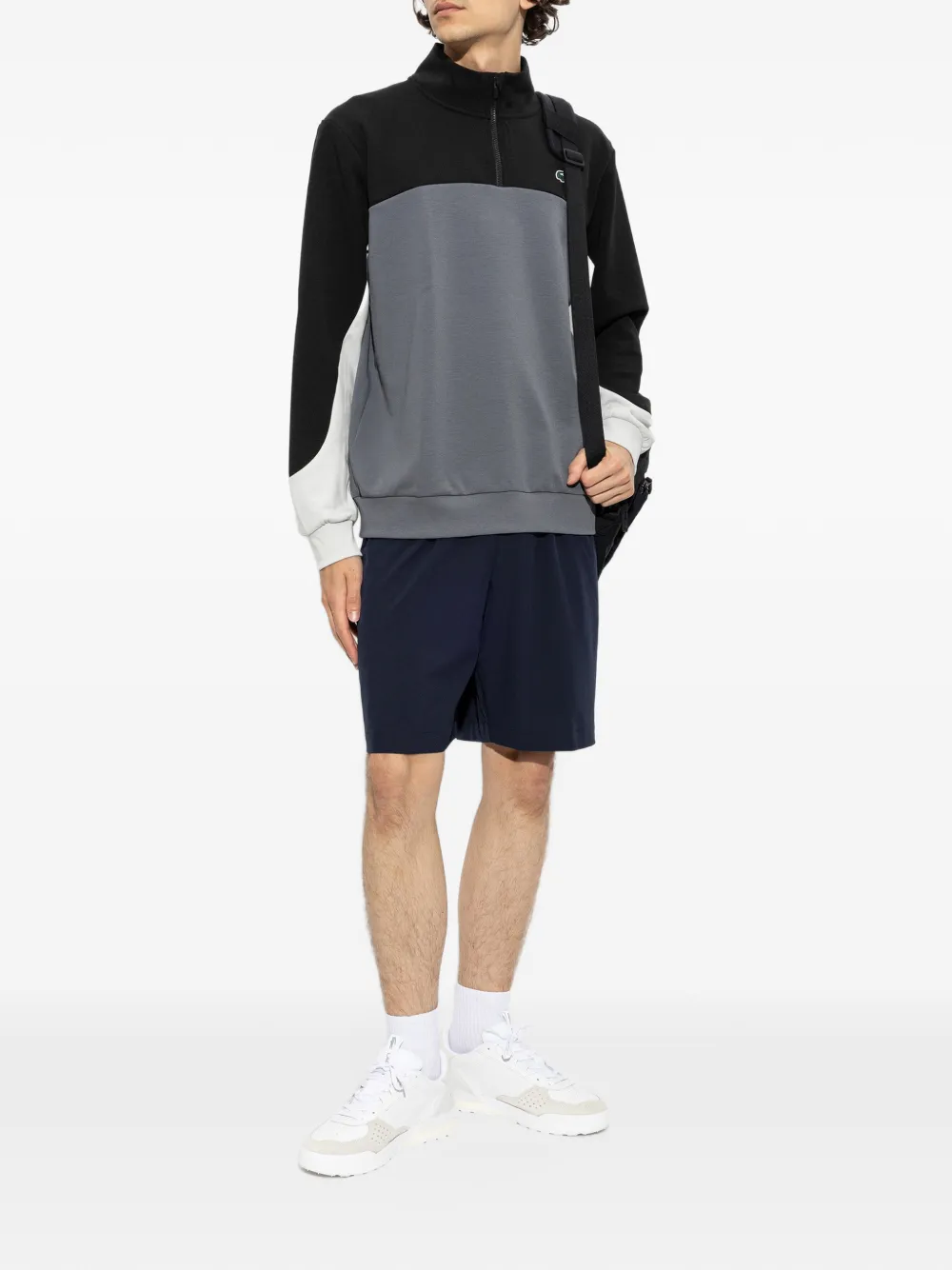 Lacoste Sports sweater van colourblocking stof met een rits op de borst Grijs