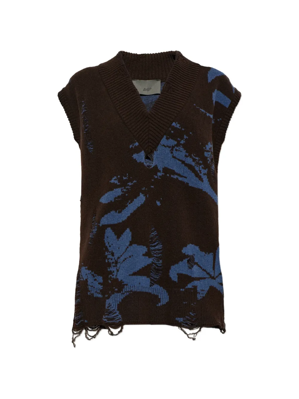 Akep Distressed Floral-intarsia Knit Vest In Multi