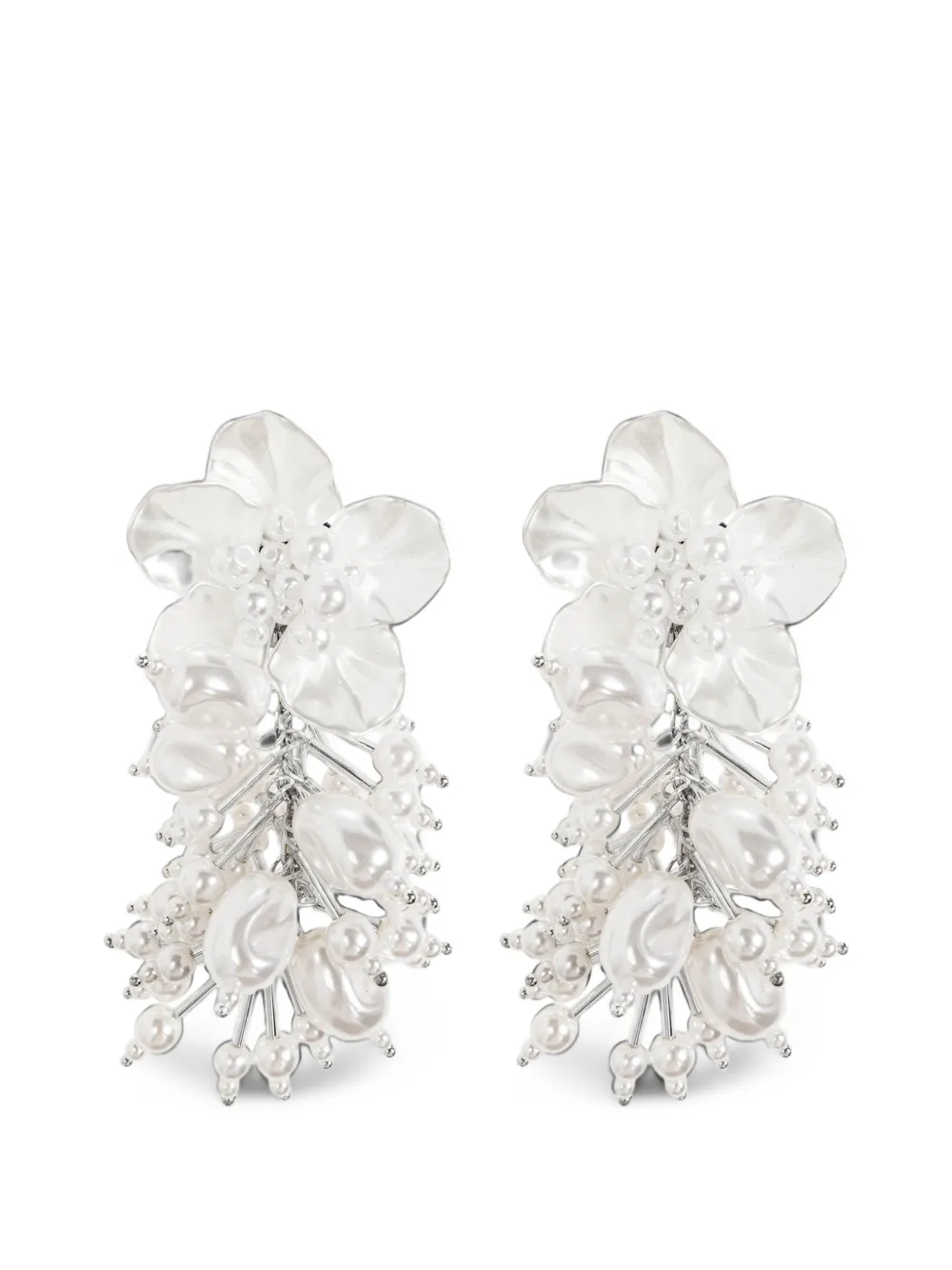 Self-Portrait pearl flower beaded cluster earrings - Silber