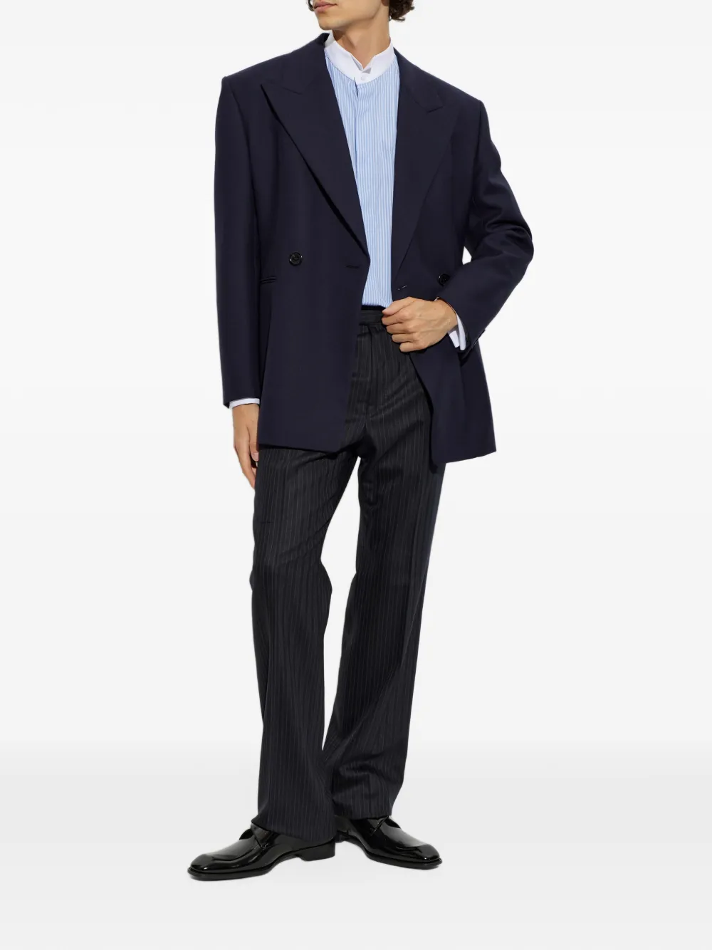 TOM FORD Overhemd met bandkraag en verticale streep Blauw