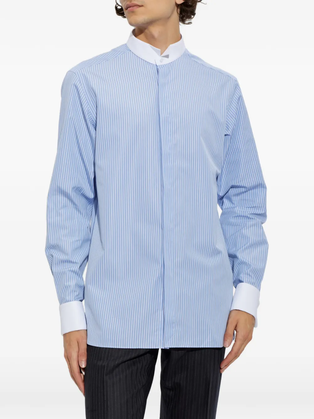 TOM FORD Overhemd met bandkraag en verticale streep Blauw