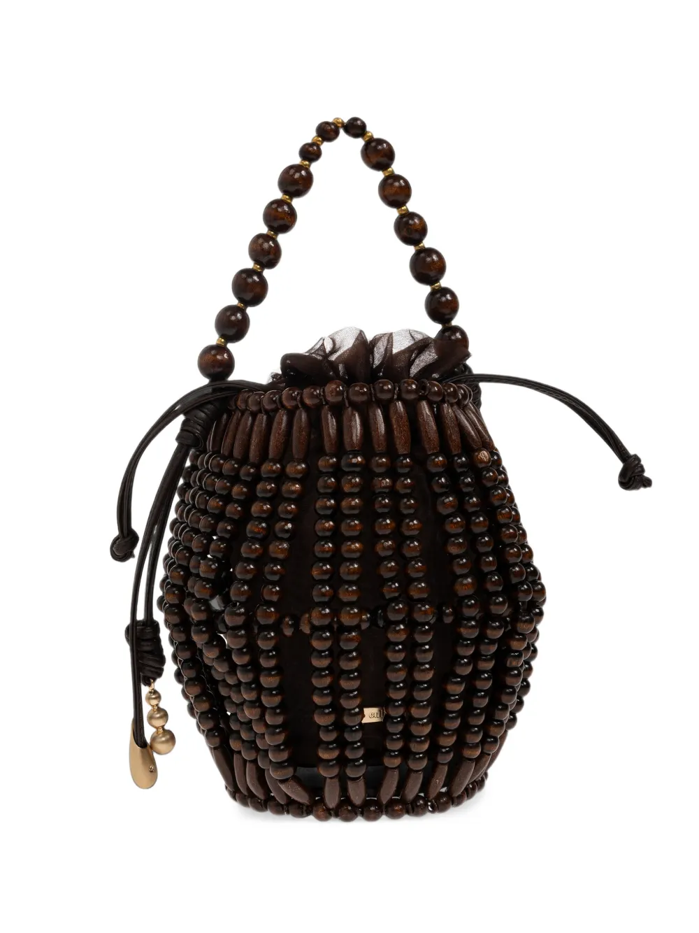 Cult Gaia Lanterna beaded wood bucket bag - Braun