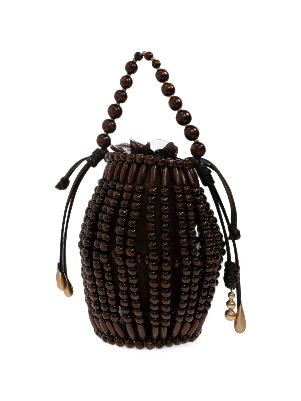 Cult Gaia Lanterna beaded wood bucket bag Bruin