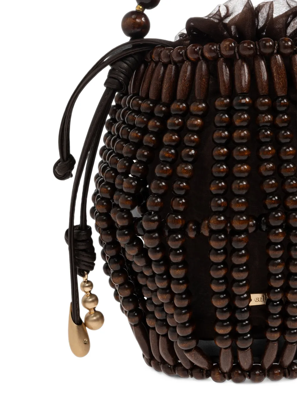 Cult Gaia Lanterna beaded wood bucket bag Bruin