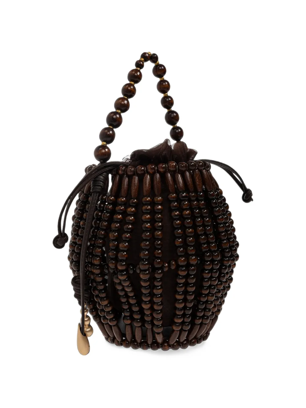 Cult Gaia Lanterna beaded wood bucket bag Bruin