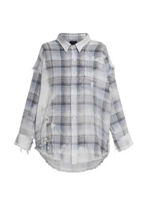 R13 bleached-plaid frayed-edge shirt