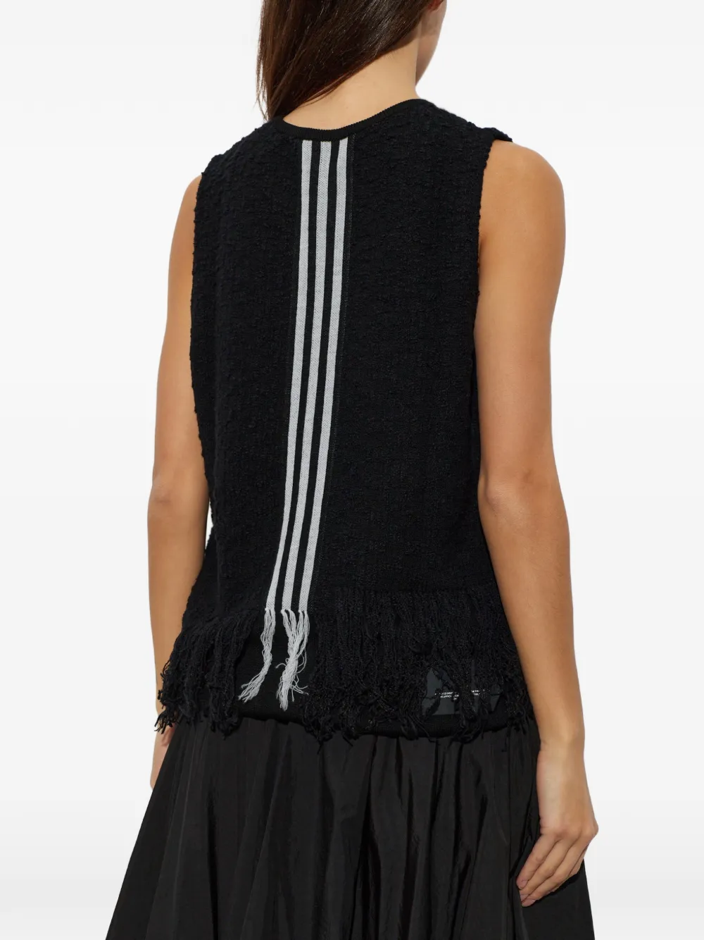 Y-3 knitted 3-stripes fringy vest Zwart