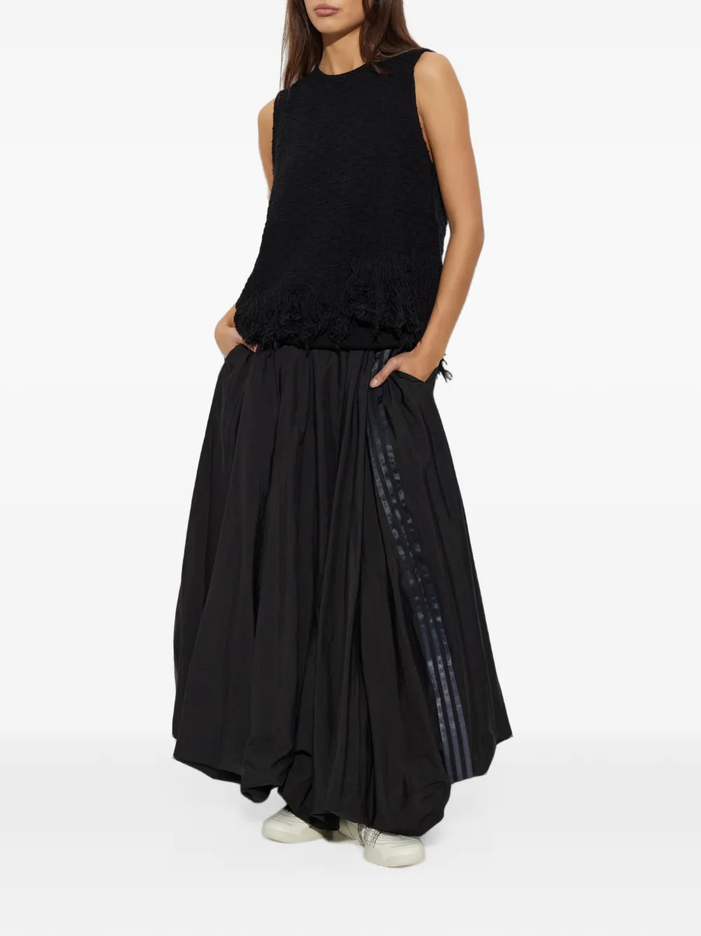 Y-3 knitted 3-stripes fringy vest Zwart