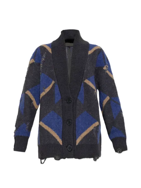 Akep geometric-pattern distressed cardigan