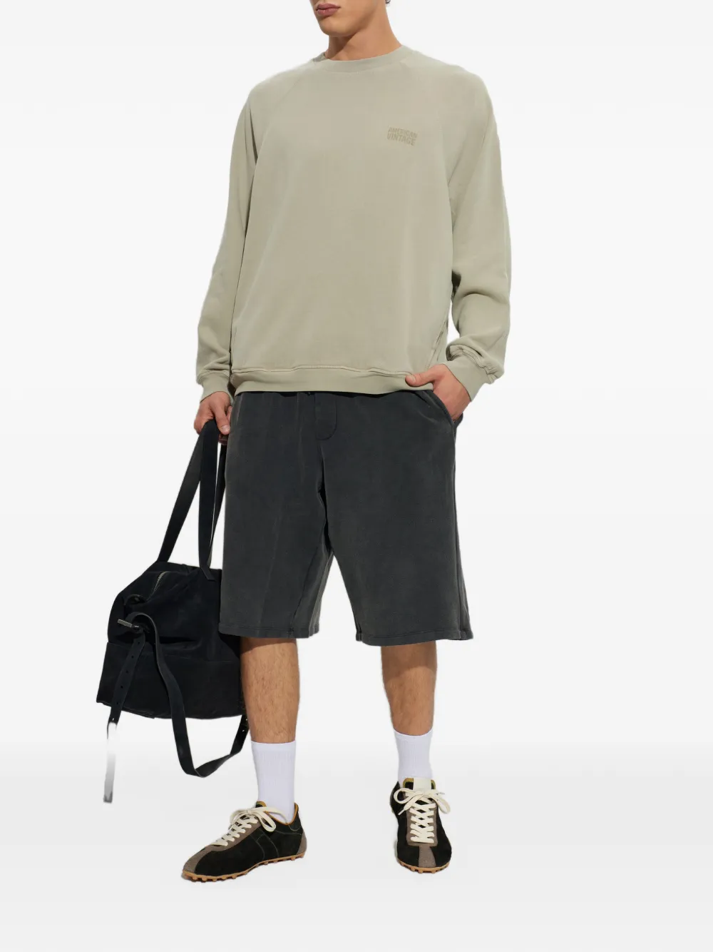 American Vintage Jitbay sweater met logo-print en raglanmouwen Beige