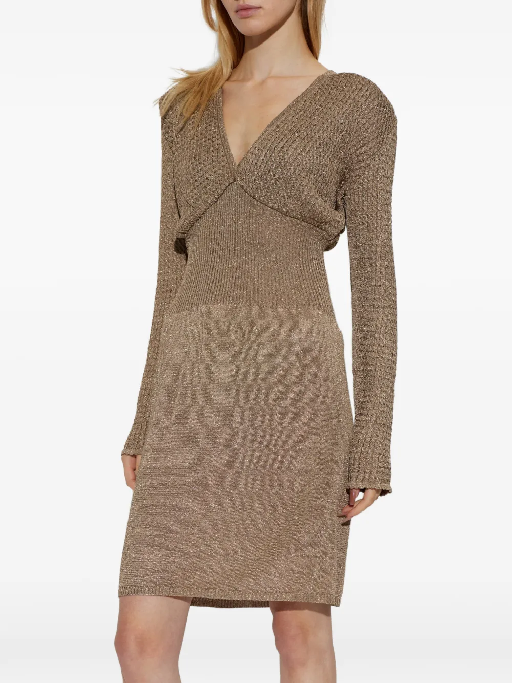 Akep Gebreide midi-jurk met lurexdraad Beige