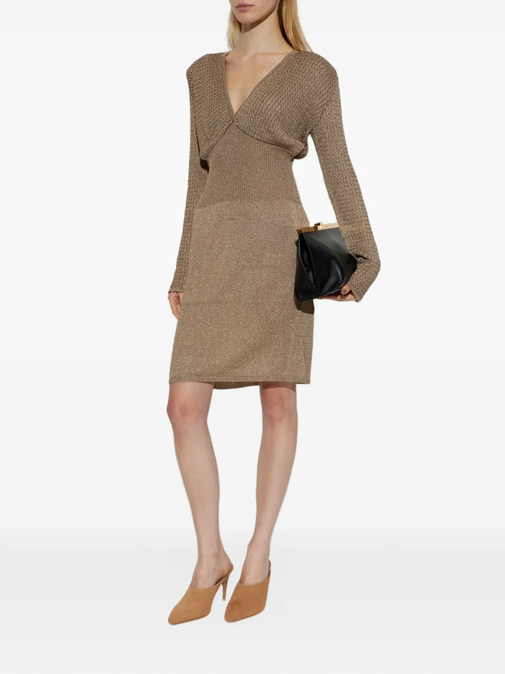 Akep Gebreide midi-jurk met lurexdraad Beige