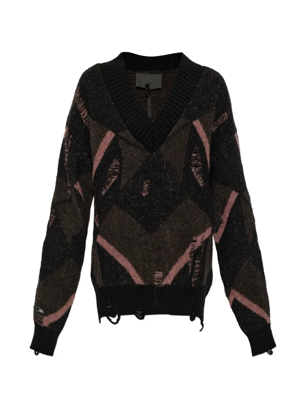 Akep Distressed V-neck Sweater In Black