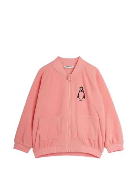 Mini Rodini penguin-embroidered fleece zip-up sweatshirt