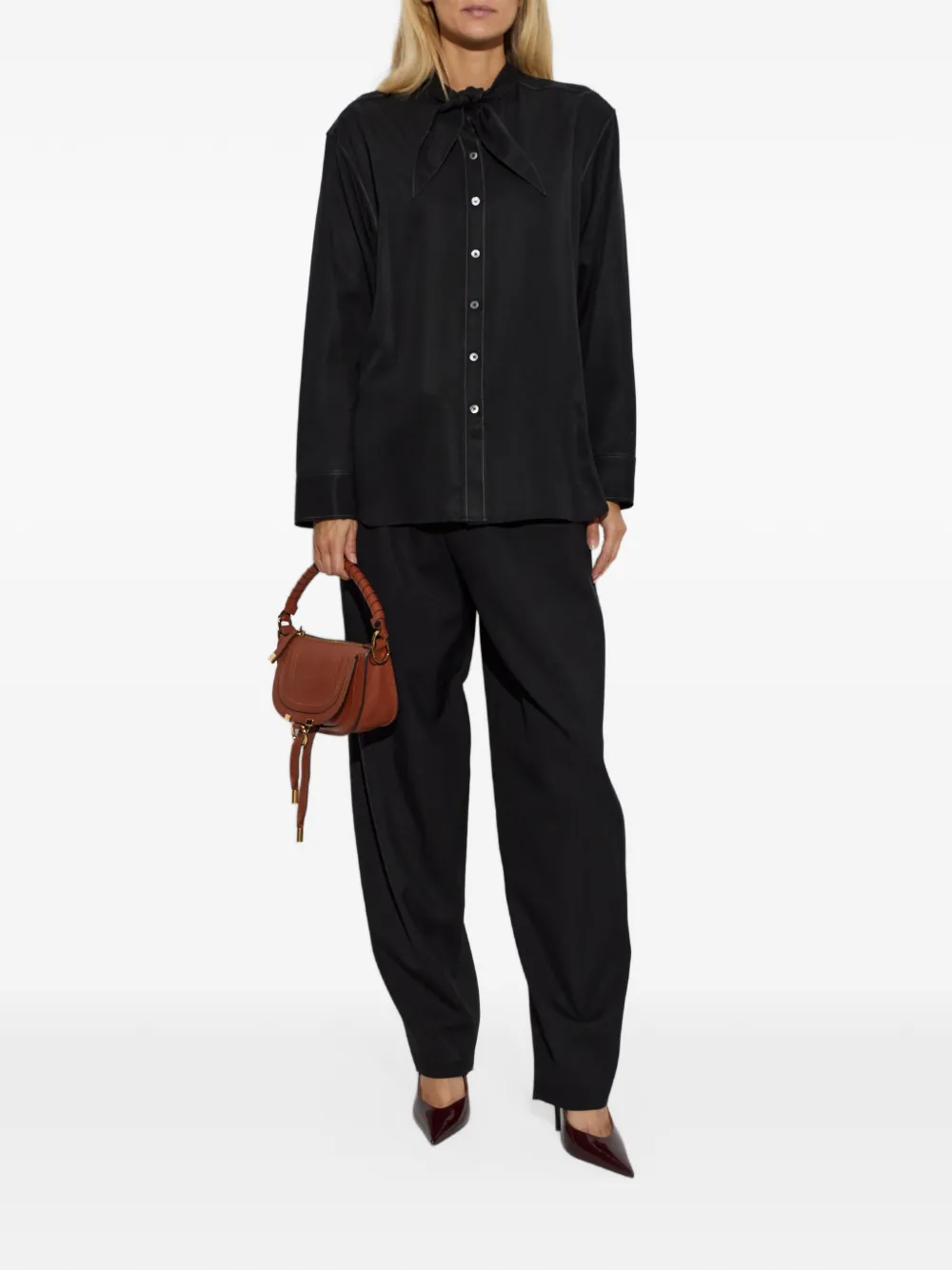 Paul Smith Blouse met contrasterende stiksels en gestrikte hals Zwart